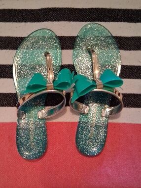 Wild Diva Teal Glitter Bow Sandals